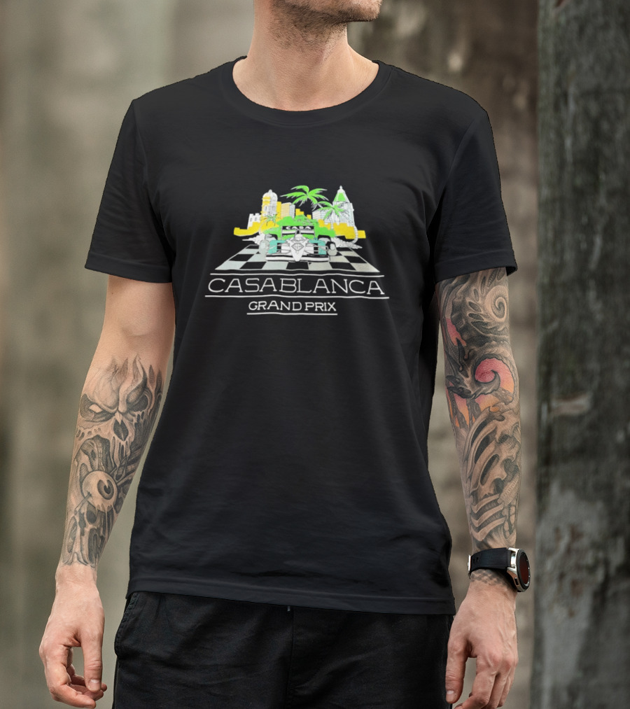 Casablanca Grand Prix Racing Palm Trees Checkered Flag T-Shirt