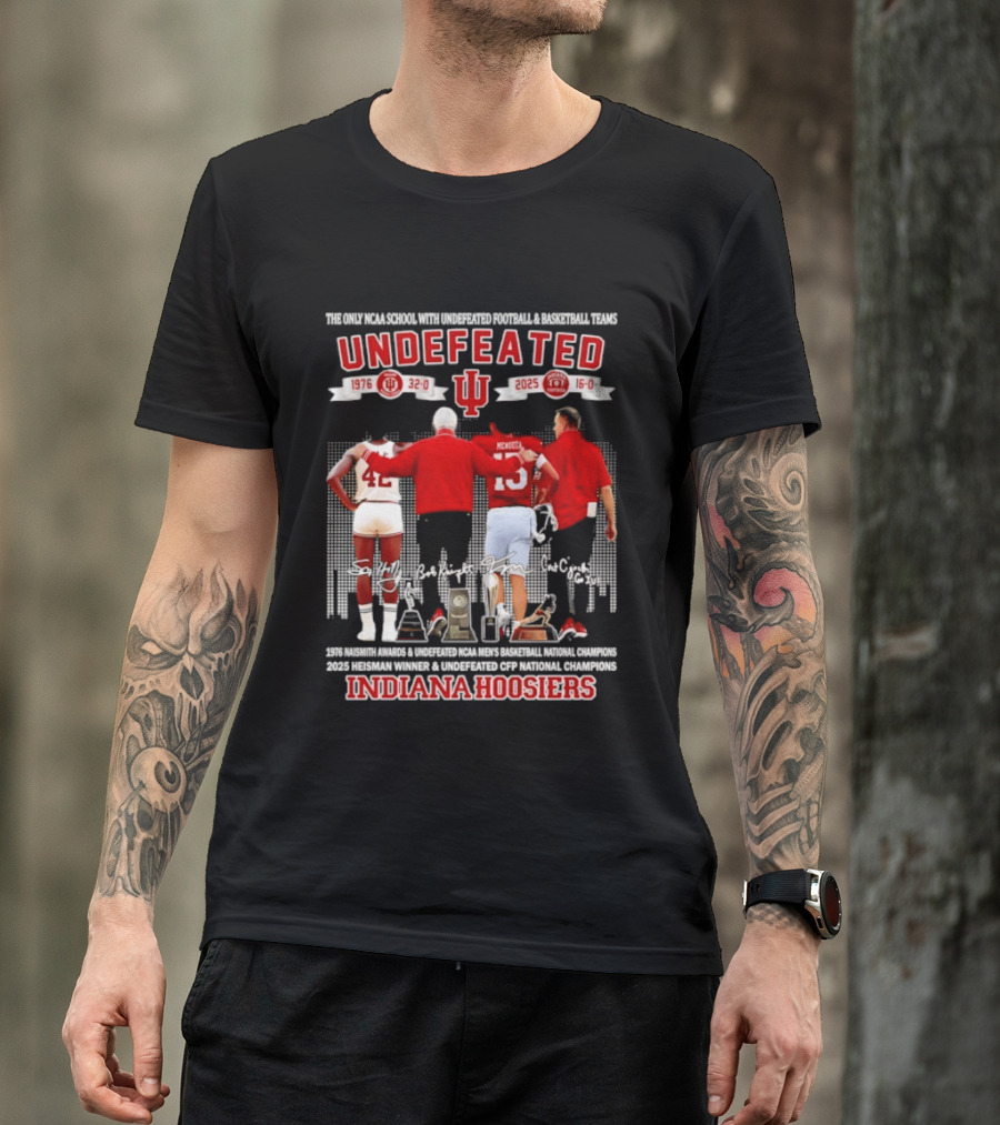 Indiana Hoosiers Undefeated 1976 Basketball 2025 Football McGinnis Bailey Memorial Stadium T-Shirt