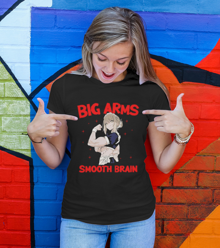 Big Arms Smooth Brain Anime Maid Flexing Strong Muscles T-Shirt