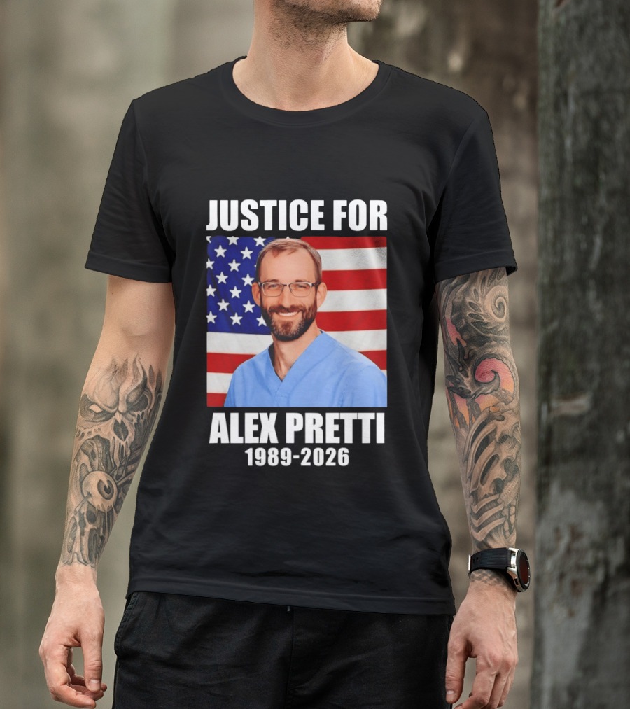 Justice For Alex Pretti 1989 2026 American Flag Anti Trump Political Protest T-Shirt