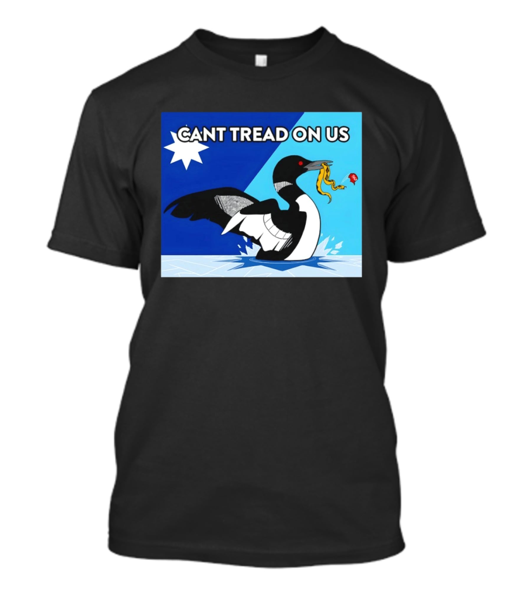Can't Tread On Us Minnesota Loon Yellow Snake Black Bird Blue T-Shirt