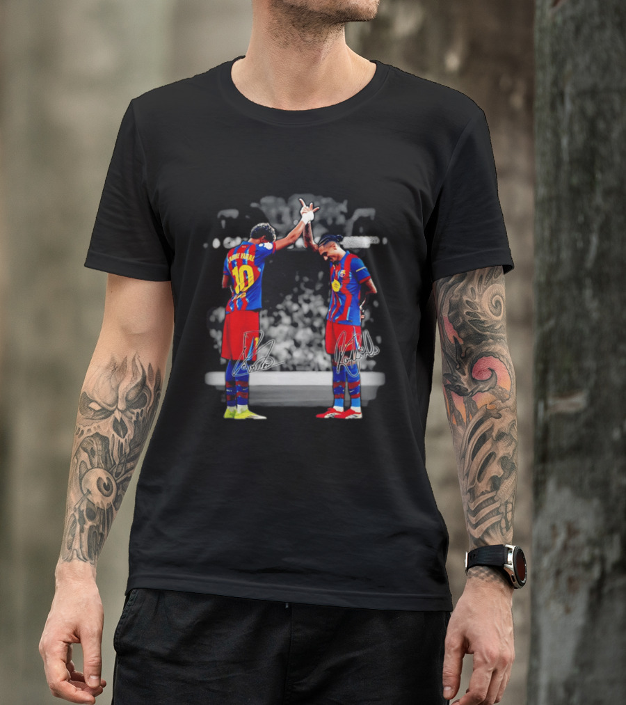 Lamine Yamal Raphinha Barcelona Brazil Soccer Duo Signatures T-Shirt