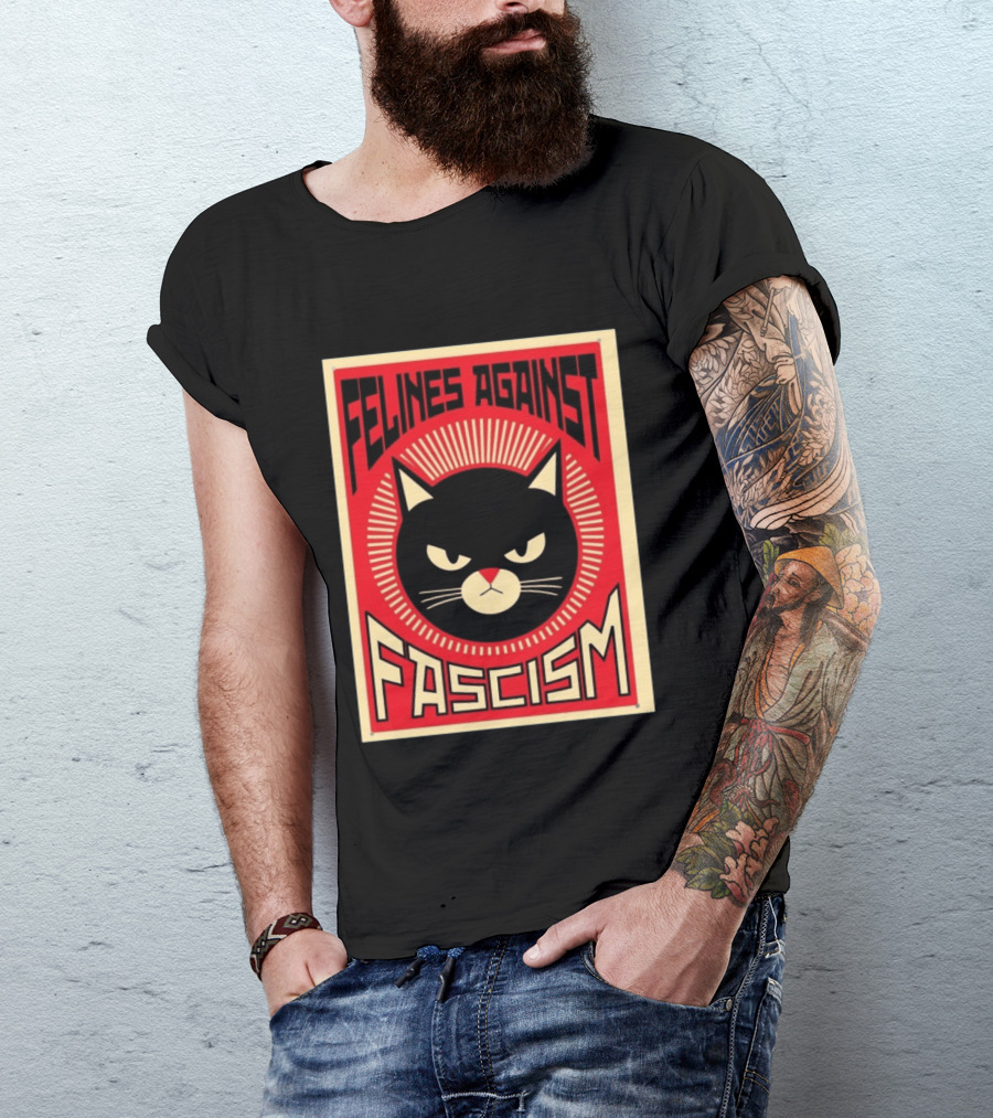 Felines Against Fascism Black Cat Political Satire Lorenzo T-Shirt