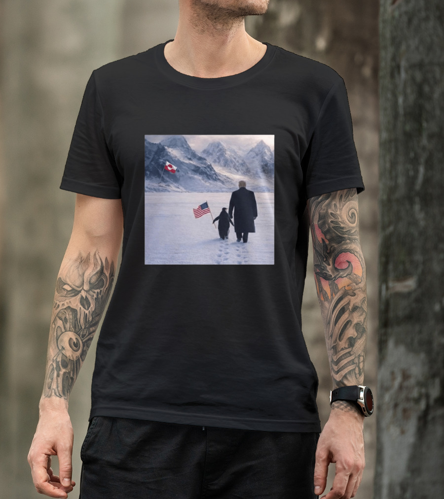 Nihilist Penguin Walking With Trump Antarctica American Flag Greenland Flag T-Shirt