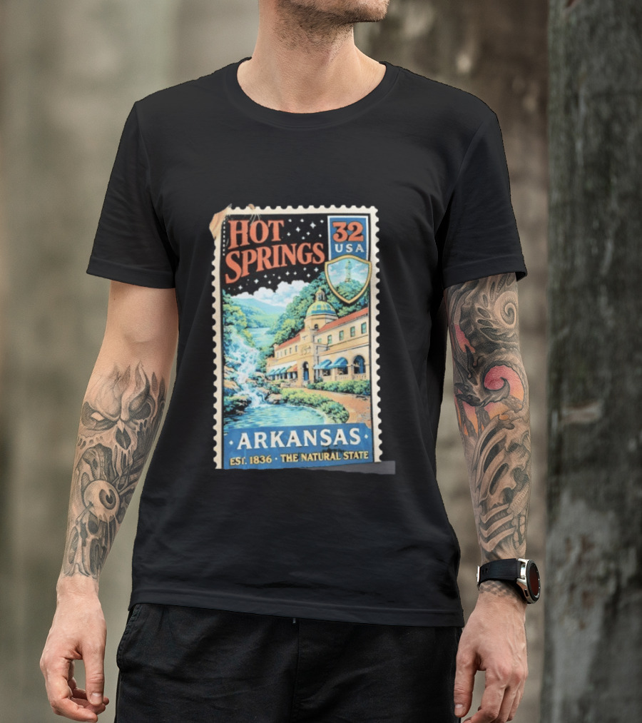 Hot Springs 32 USA Arkansas Established 1836 The Natural State Vintage Stamp T-Shirt