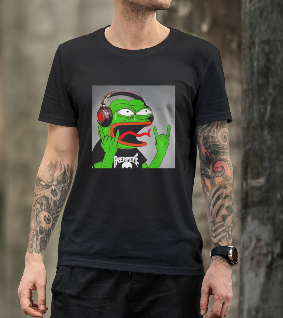 Pepe The Frog Metal Rocker With Headphones And Screaming Face T-Shirt