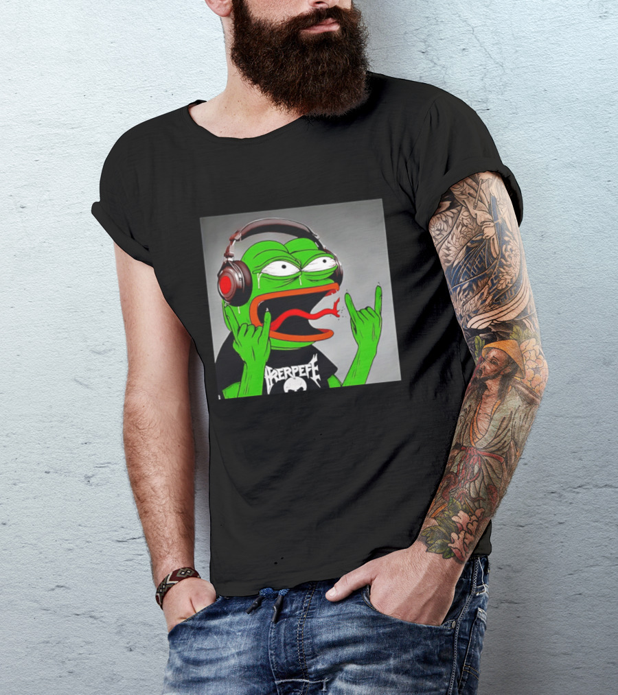 Pepe The Frog Metal Rocker With Headphones And Screaming Face T-Shirt