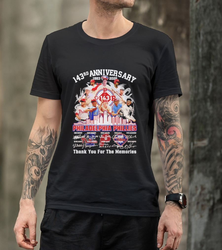 143rd Anniversary 1883 2026 Philadelphia Phillies Players City Skyline Thank You For The Memories T-Shirt