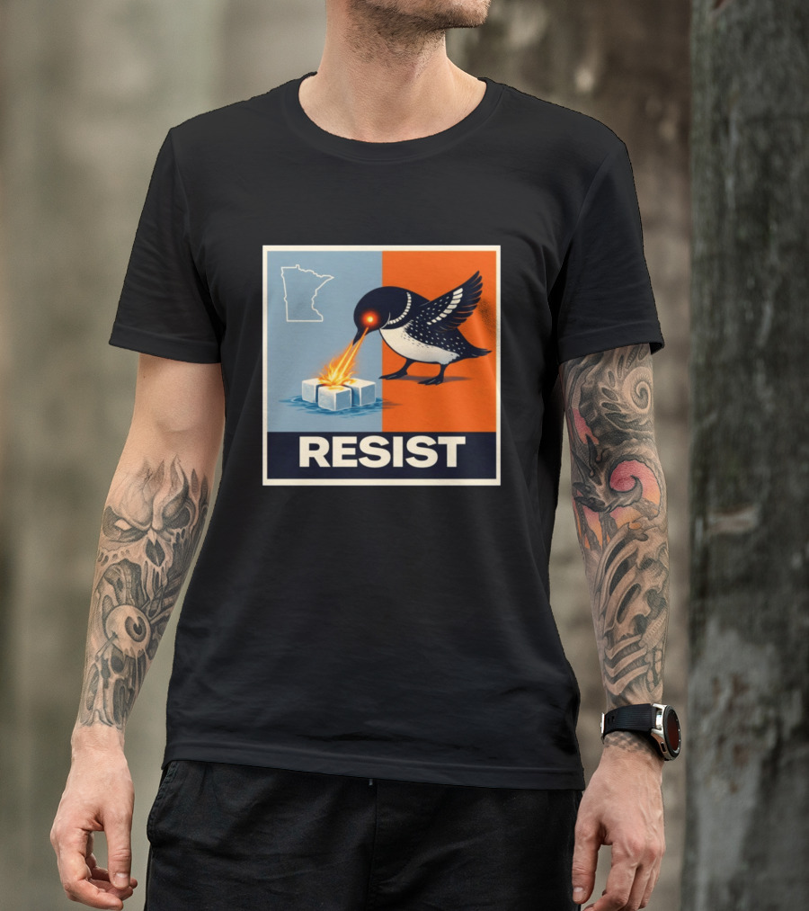 Rebel Minneapolis Ice Protest Resist With Loon Laser Bird And Minnesota Map T-Shirt