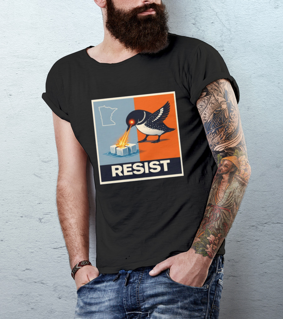 Rebel Minneapolis Ice Protest Resist With Loon Laser Bird And Minnesota Map T-Shirt