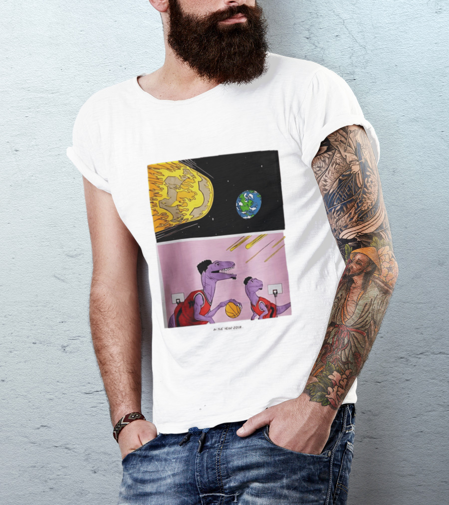 Bron Sends Him A LeBronto Dinosaur Meteor Basketball Earth Raptors T-Shirt