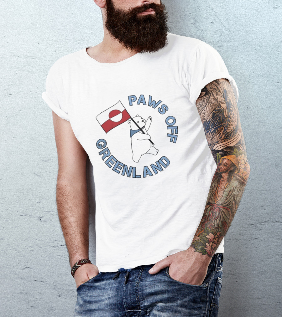 Paws Off Greenland Polar Bear Holding Flag T-Shirt