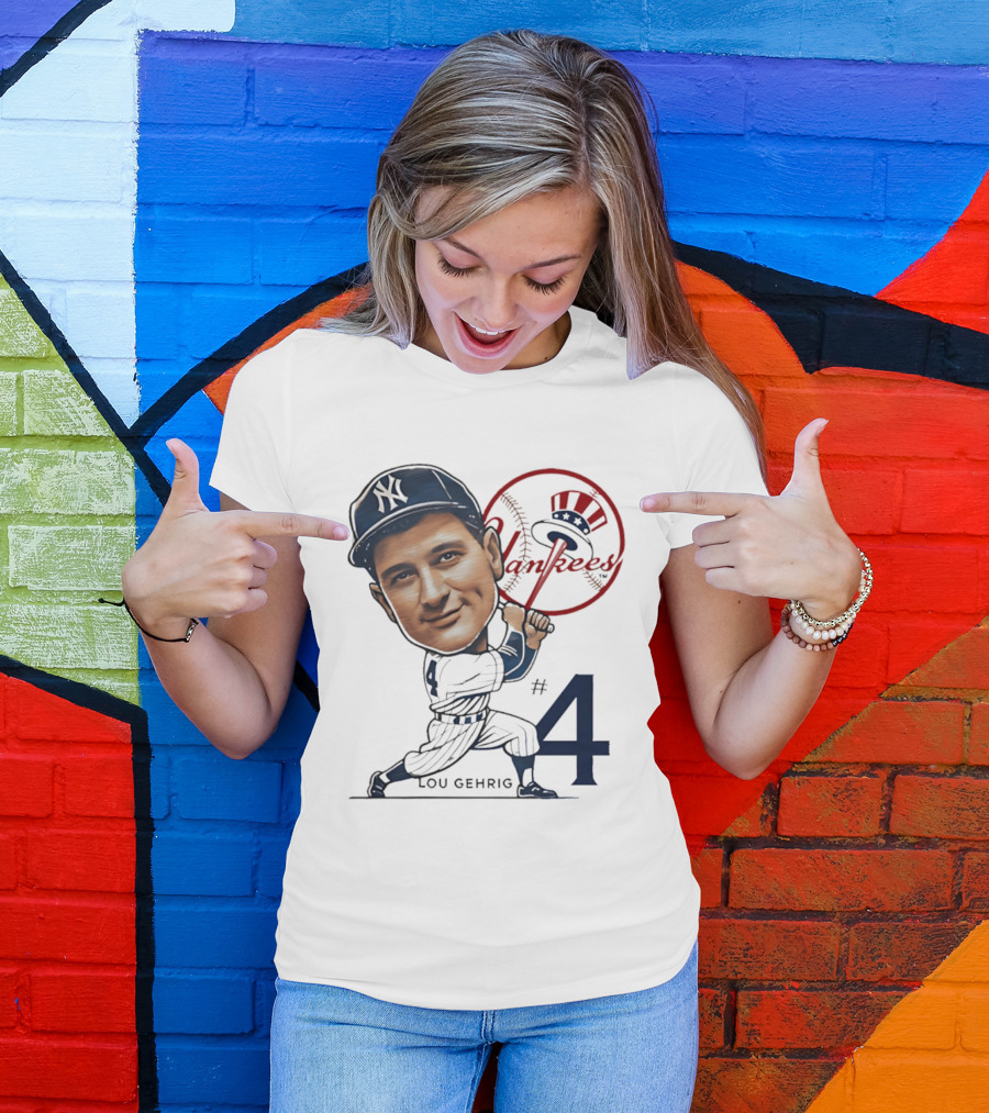 Lou Gehrig New York Yankees #4 Caricature Yankees T-Shirt