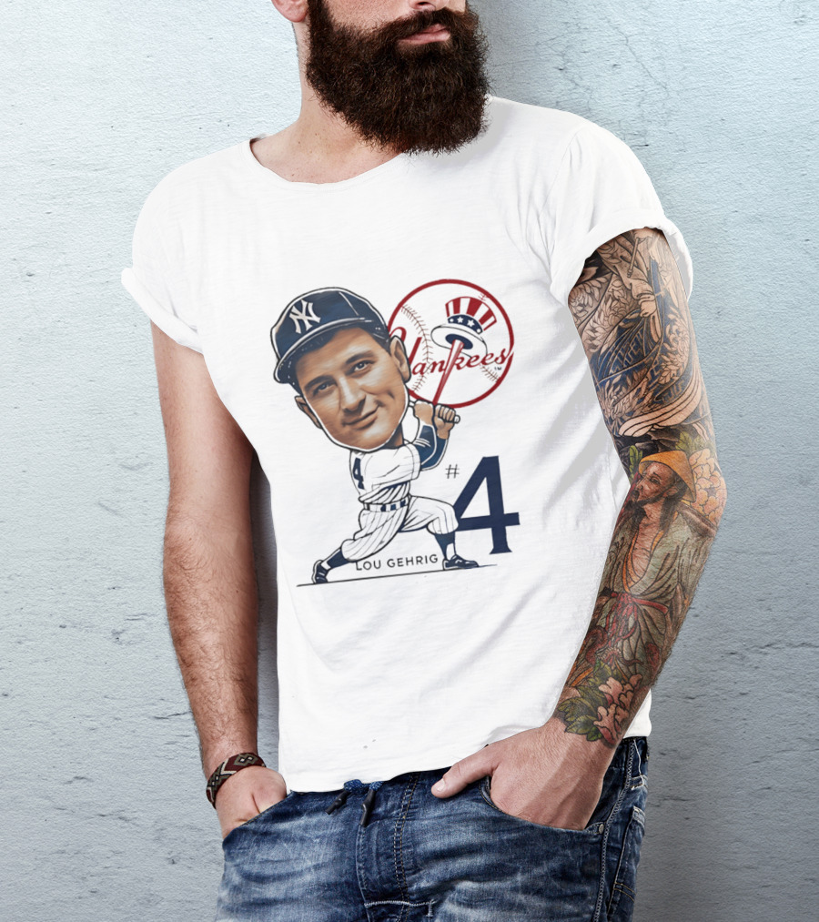 Lou Gehrig New York Yankees #4 Caricature Yankees T-Shirt
