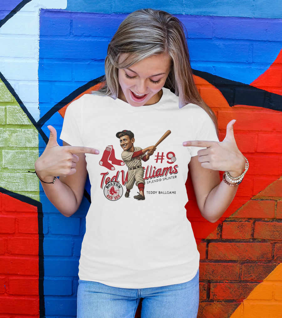 Ted Williams Boston Red Sox Splendid Splinter #9 Teddy Ballgame Caricature T-Shirt