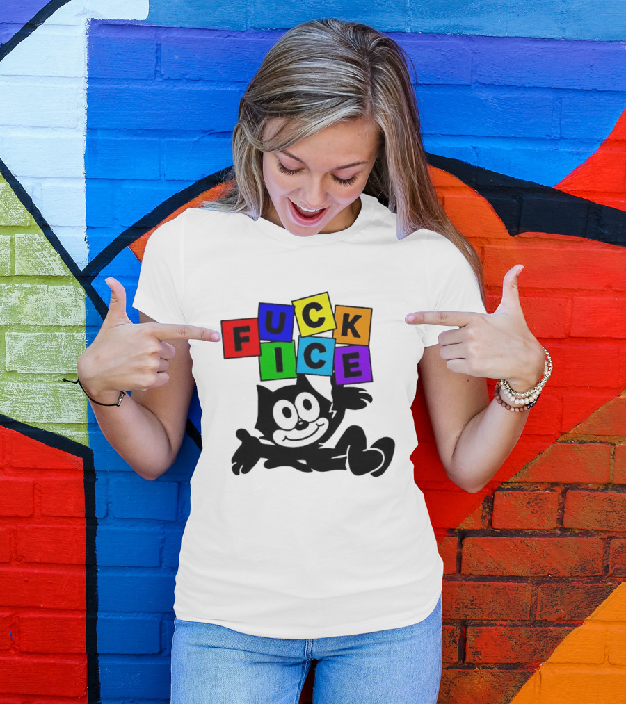 Felix The Cat Fuck ICE Colorful Blocks T-Shirt