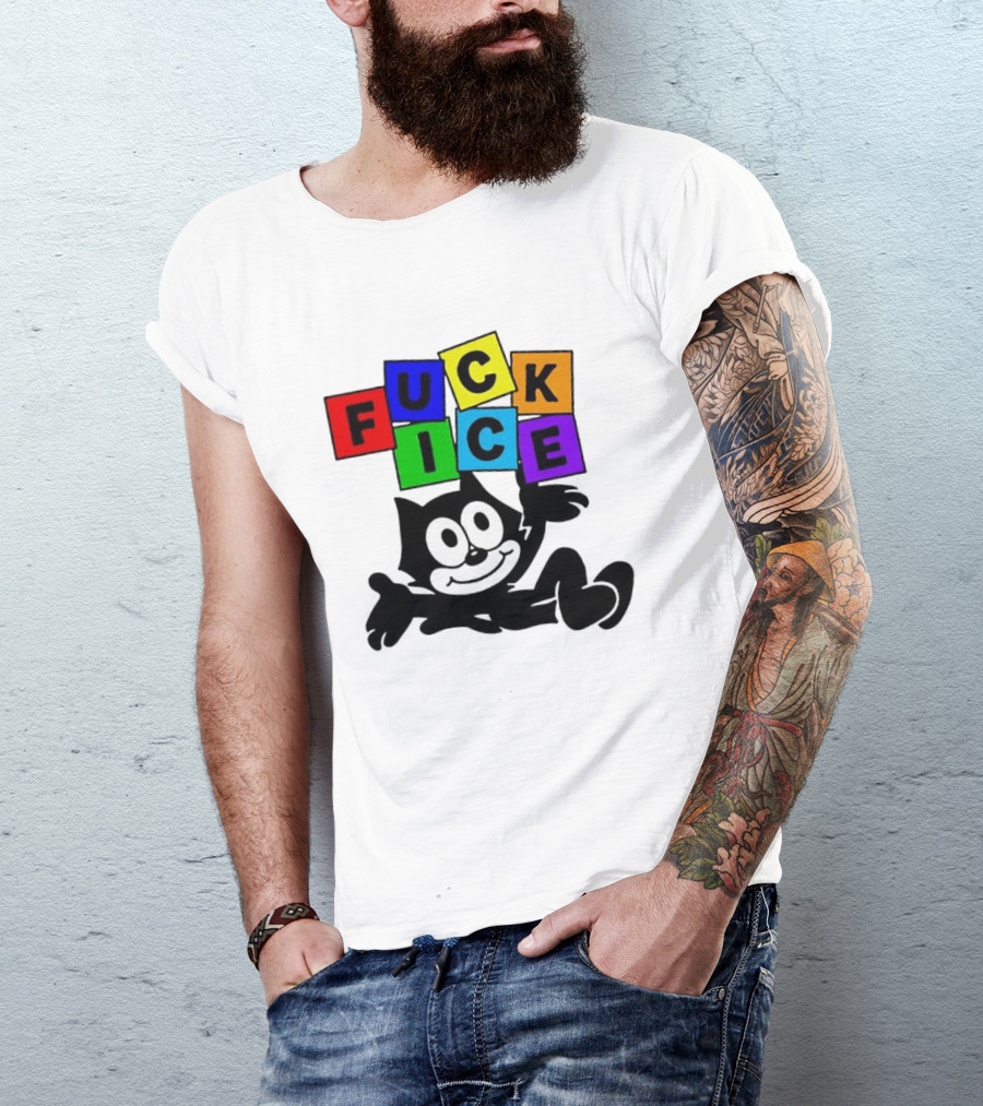 Felix The Cat Fuck ICE Colorful Blocks T-Shirt