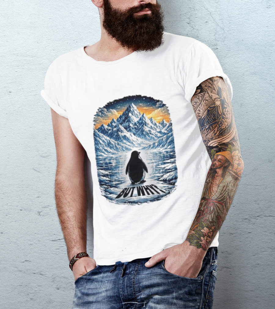 Viral Nihilist Penguin But Why Mountain Reflection T-Shirt