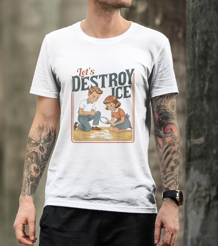 Let's Destroy Ice Vintage Style Cartoon Kids With Airplane T-Shirt