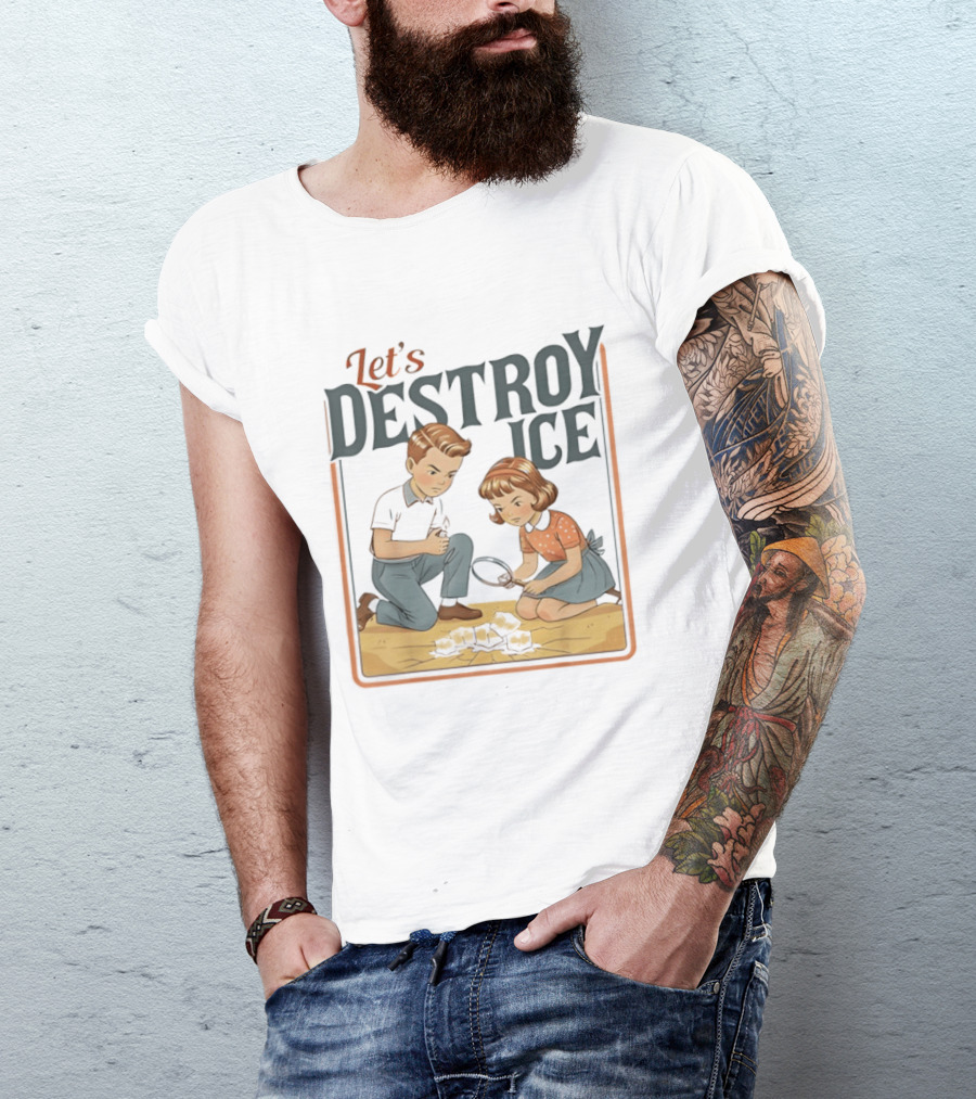 Let's Destroy Ice Vintage Style Cartoon Kids With Airplane T-Shirt