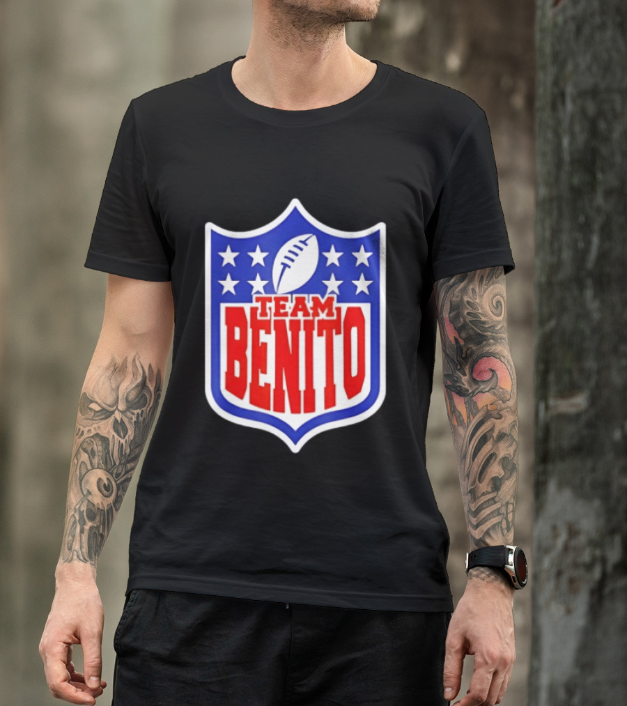 Team Benito Football Shield Stars Personalized Name T-Shirt