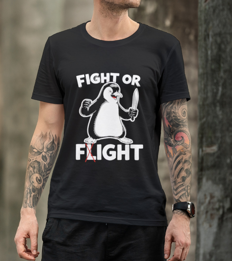 Penguin Holding Knife Fight Or Flight Meme T-Shirt