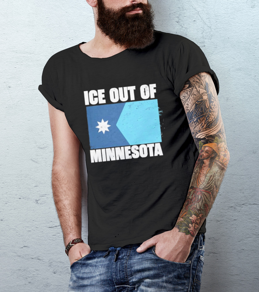 Ice Out Of Minnesota Flag Star Blue Shape T-Shirt