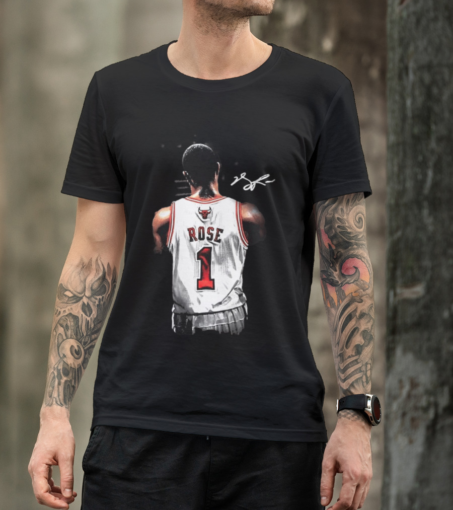 Derrick Rose Chicago Bulls Autographed Jersey Number 1 NBA T-Shirt