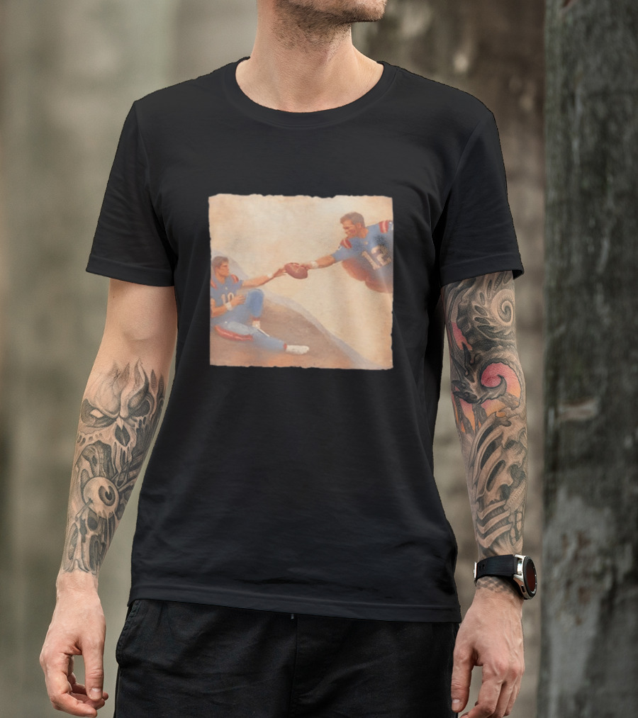 The Creation Of Tom Brady Passing Football To Drake Maye T-Shirt