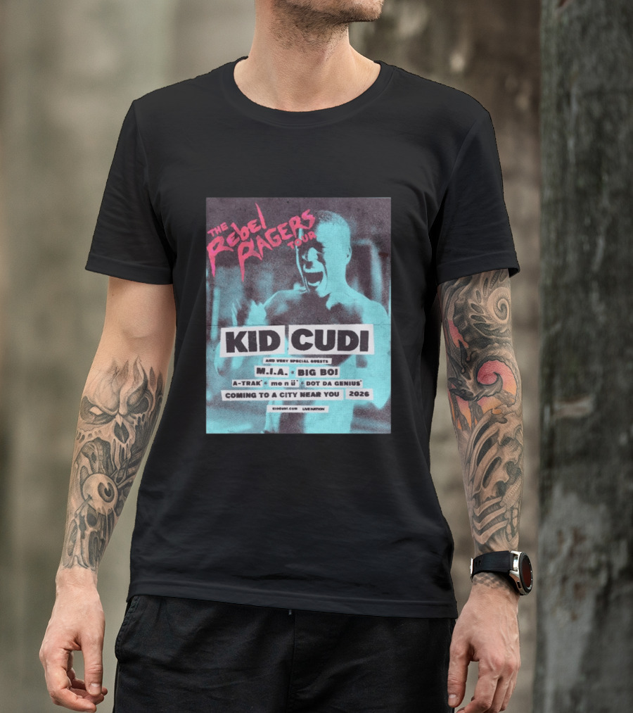 Kid Cudi The Rebel Ragers Tour 2026 Featuring M.I.A. Big Boi A Trak And Dot Da Genius T-Shirt