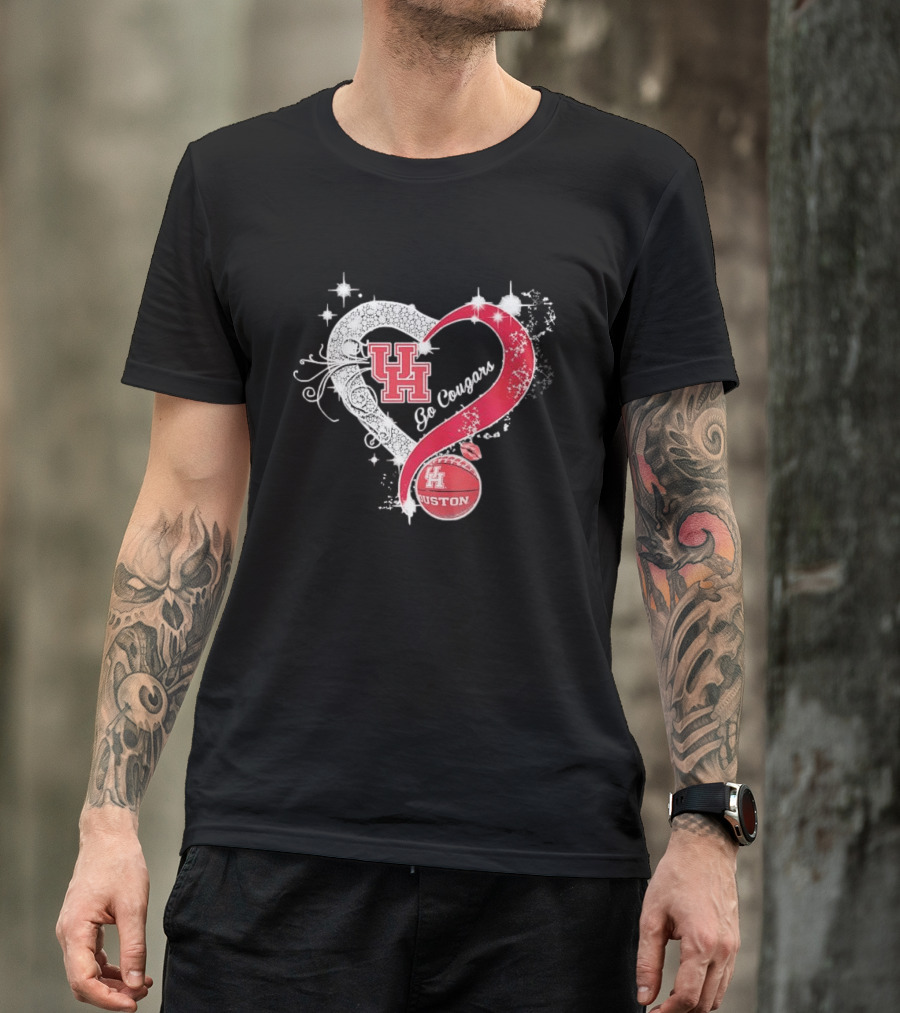 University Of Houston Cougars Go Cougars Heart Basketball Houston T-Shirt
