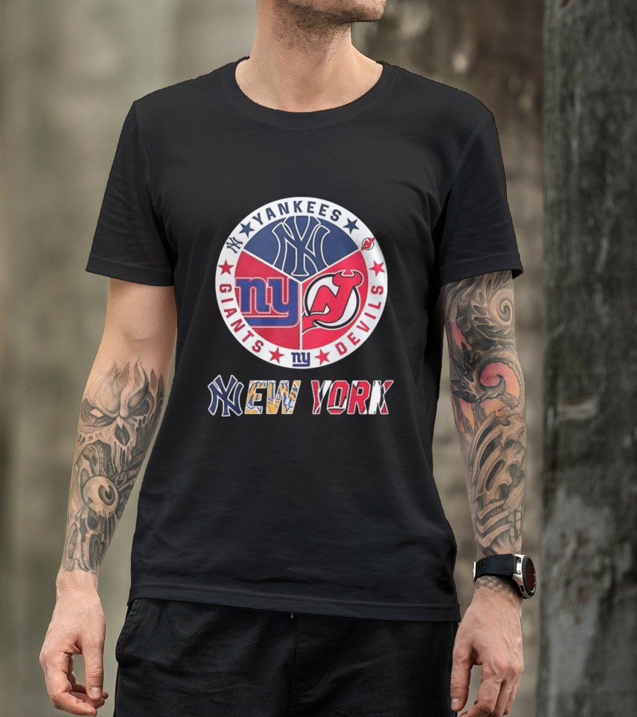 New York Yankees Giants New Jersey Devils Team Mashup T-Shirt