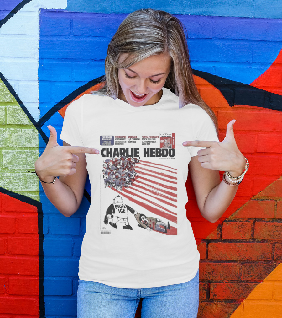 Charlie Hebdo ICE Officer With Flag And Migrant Scene T-Shirt
