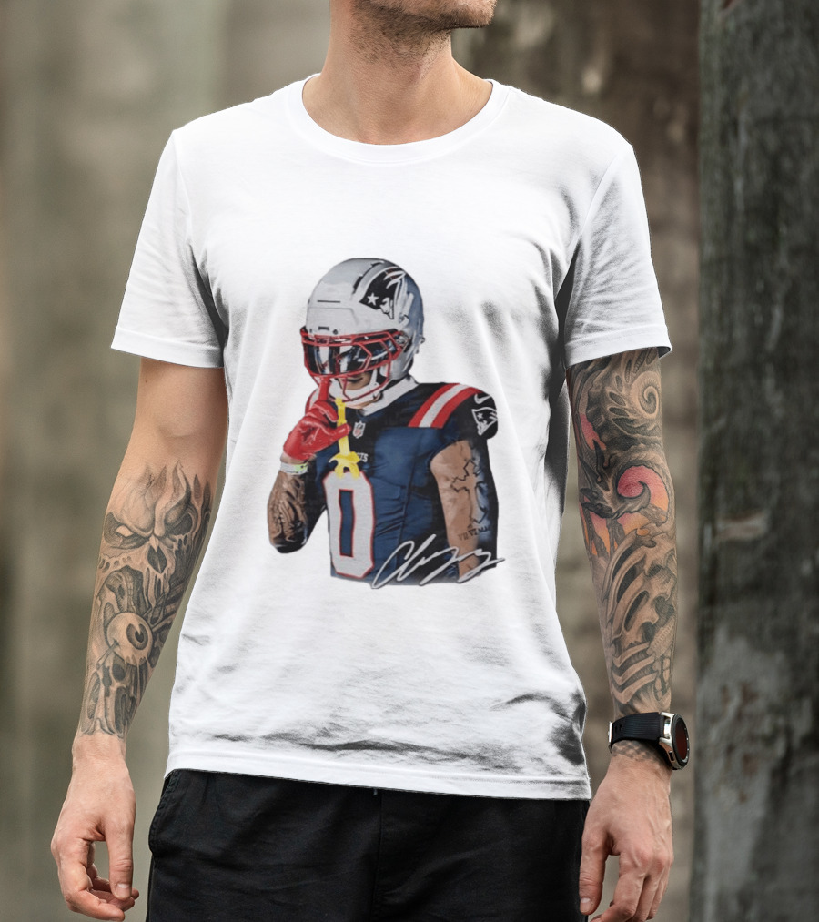 Christian Gonzalez Patriots Number Zero Shh Gesture Helmet Tattoo Football T-Shirt