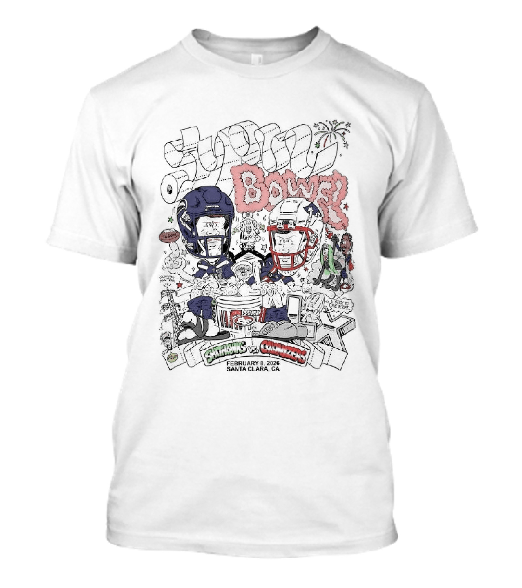 Shithawks Vs Colonizers Super Bowel 2026 Caricature Football Rivalry Clash T-Shirt