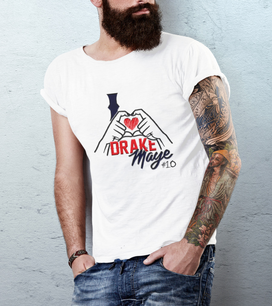 I Love Drake Maye #10 Heart Hands New England Patriots T-Shirt