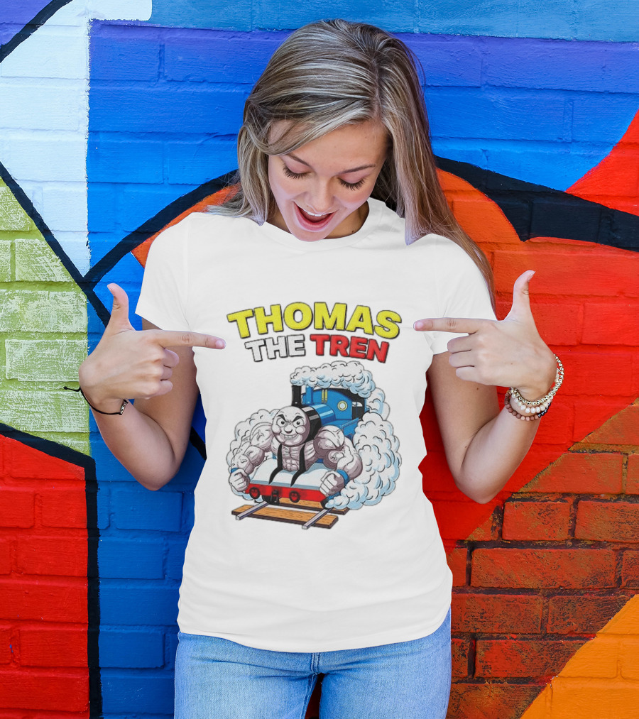 THOMAS THE TREN Cartoon Muscular Engine Puffing Steam T-Shirt