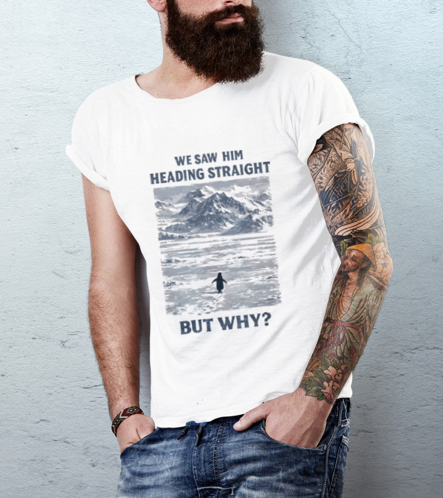 We Saw Him Heading Straight But Why Penguin Mountain Meme T-Shirt