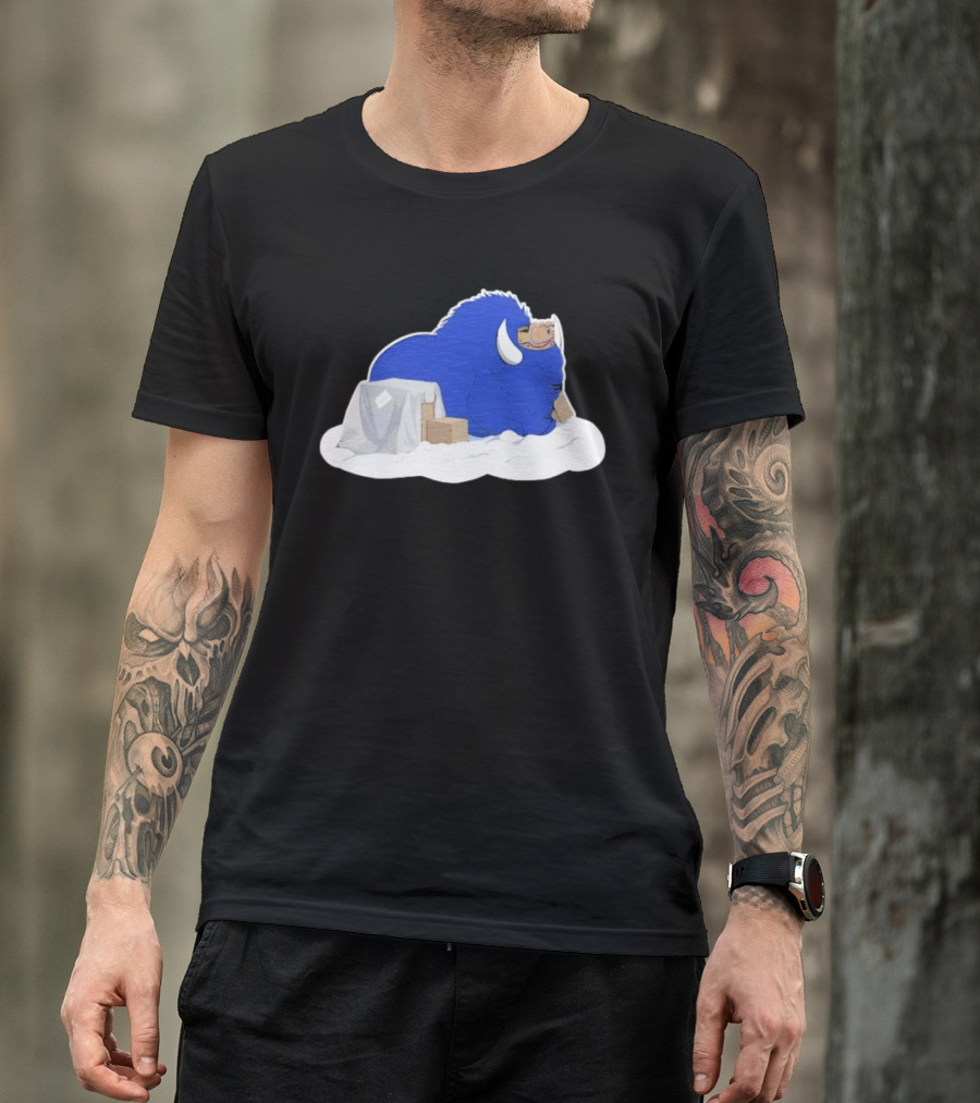 Fredrick The Bison Cozy Blue Fluffy Character By Tom Grossi T-Shirt