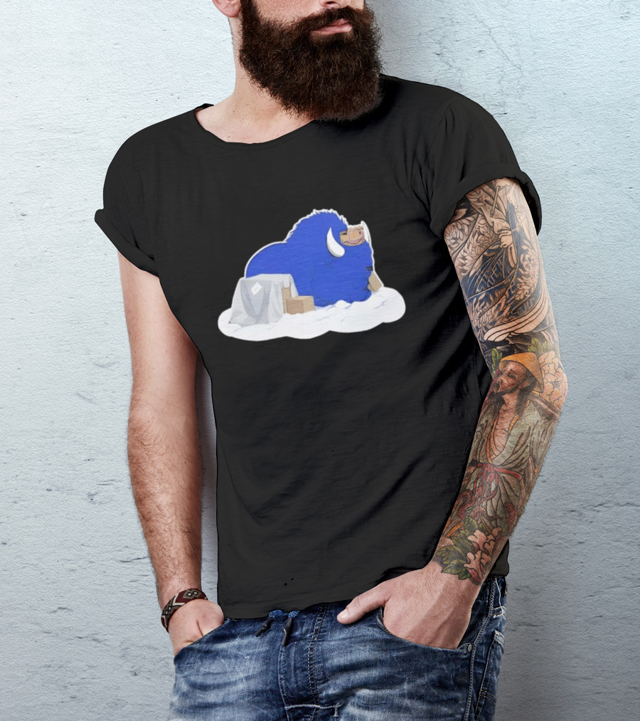 Fredrick The Bison Cozy Blue Fluffy Character By Tom Grossi T-Shirt