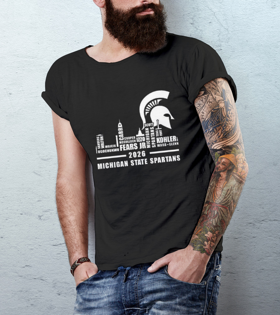 Michigan State Spartans 2026 City Skyline Buildings And Helmet T-Shirt