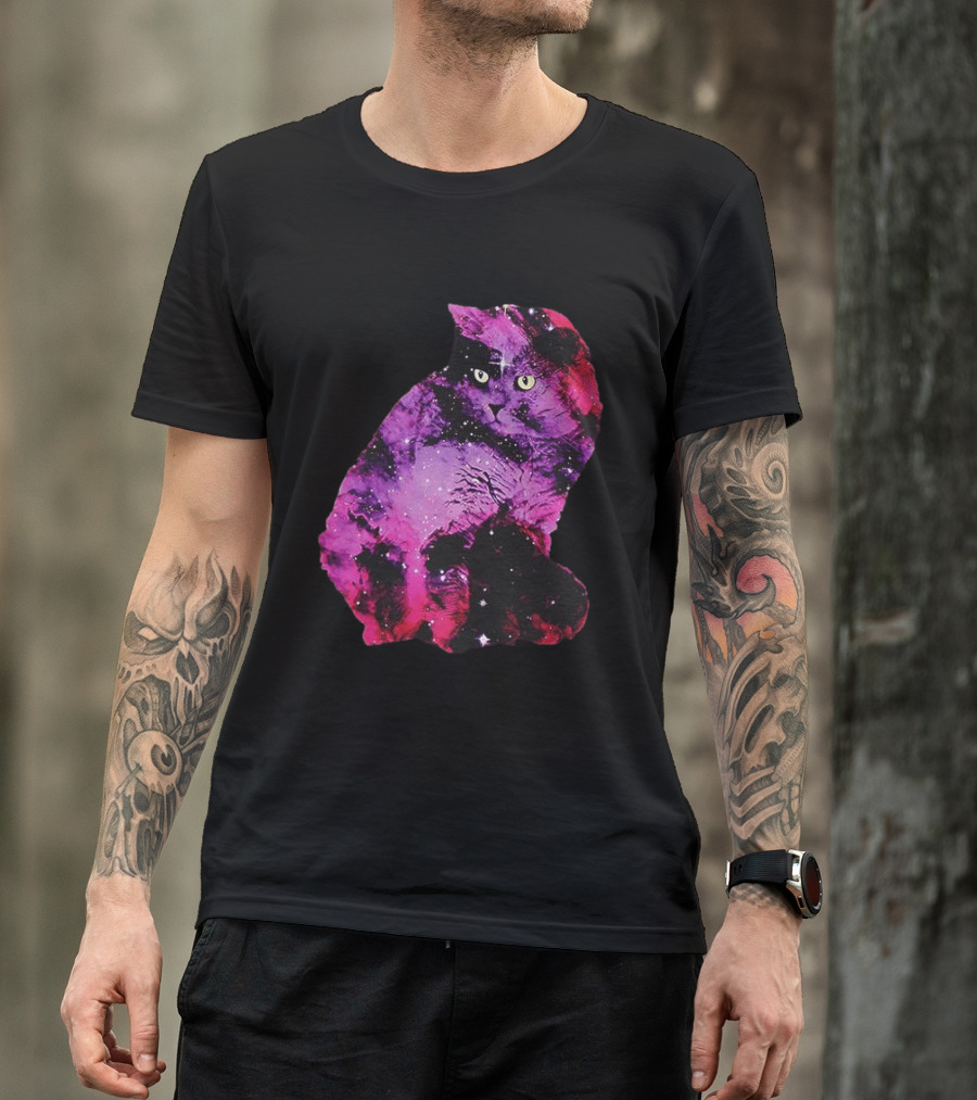 Galaxy Cat Joey Rooney Purple Nebula Cosmic T-Shirt