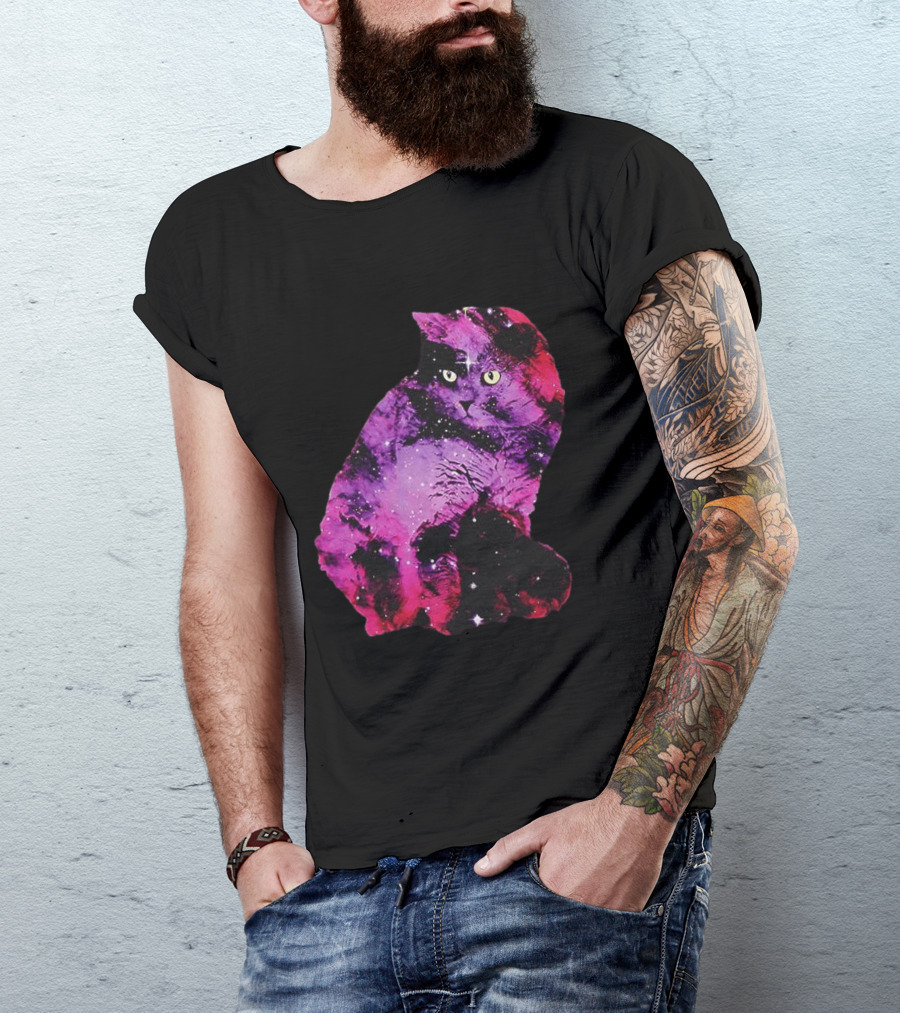 Galaxy Cat Joey Rooney Purple Nebula Cosmic T-Shirt
