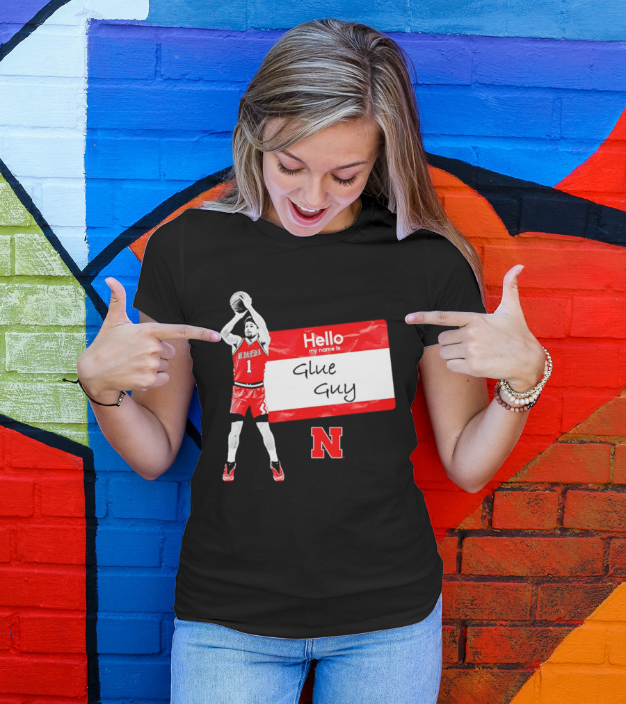 Sam Hoiberg Nebraska Cornhuskers Hello My Name Is Glue Guy T-Shirt