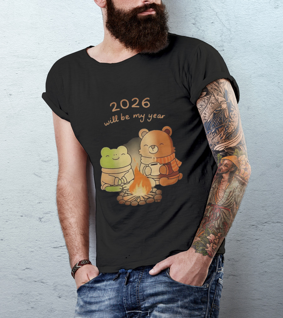 2026 Will Be My Year Frog And Bear Campfire Cozy Scene T-Shirt