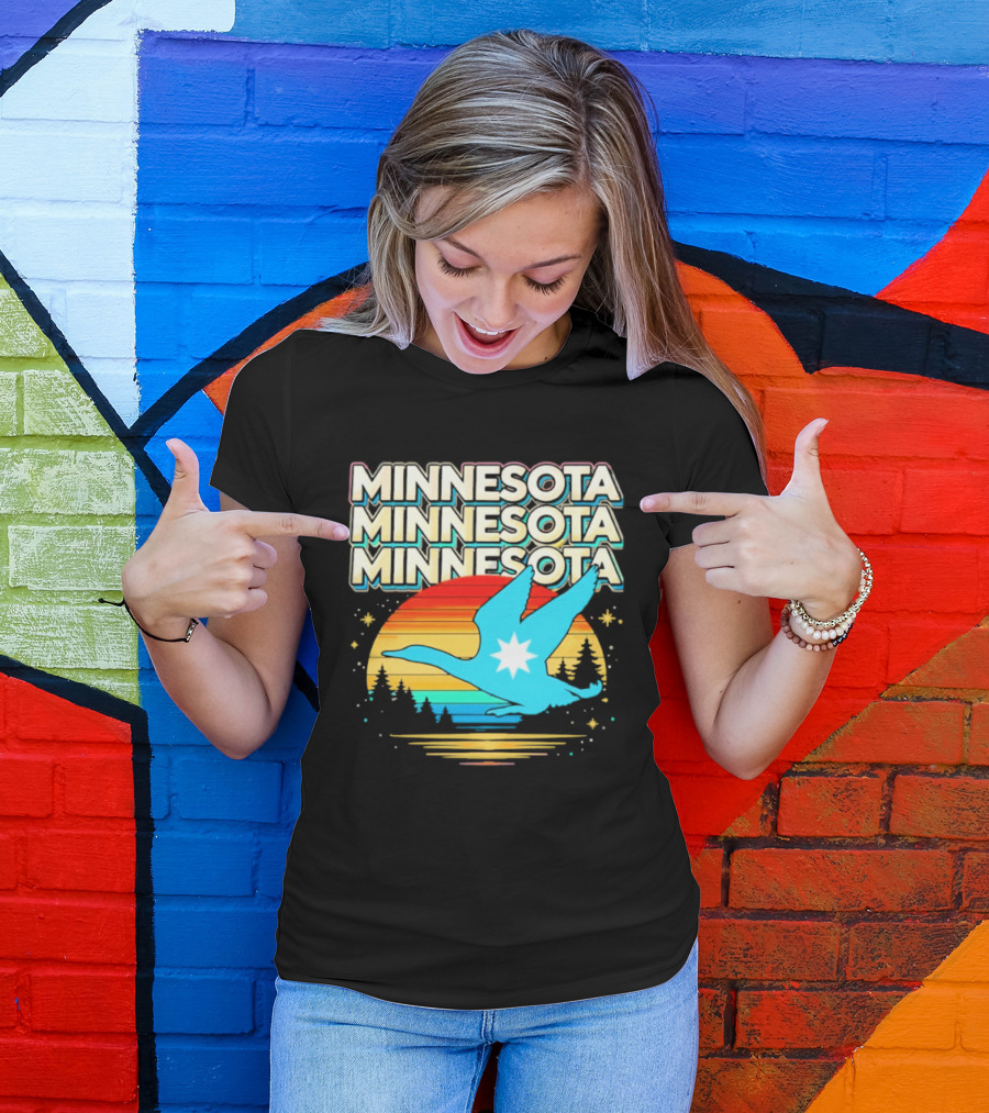 MINNESOTA Resistance 2026 Goose Sunset Forest Scene T-Shirt
