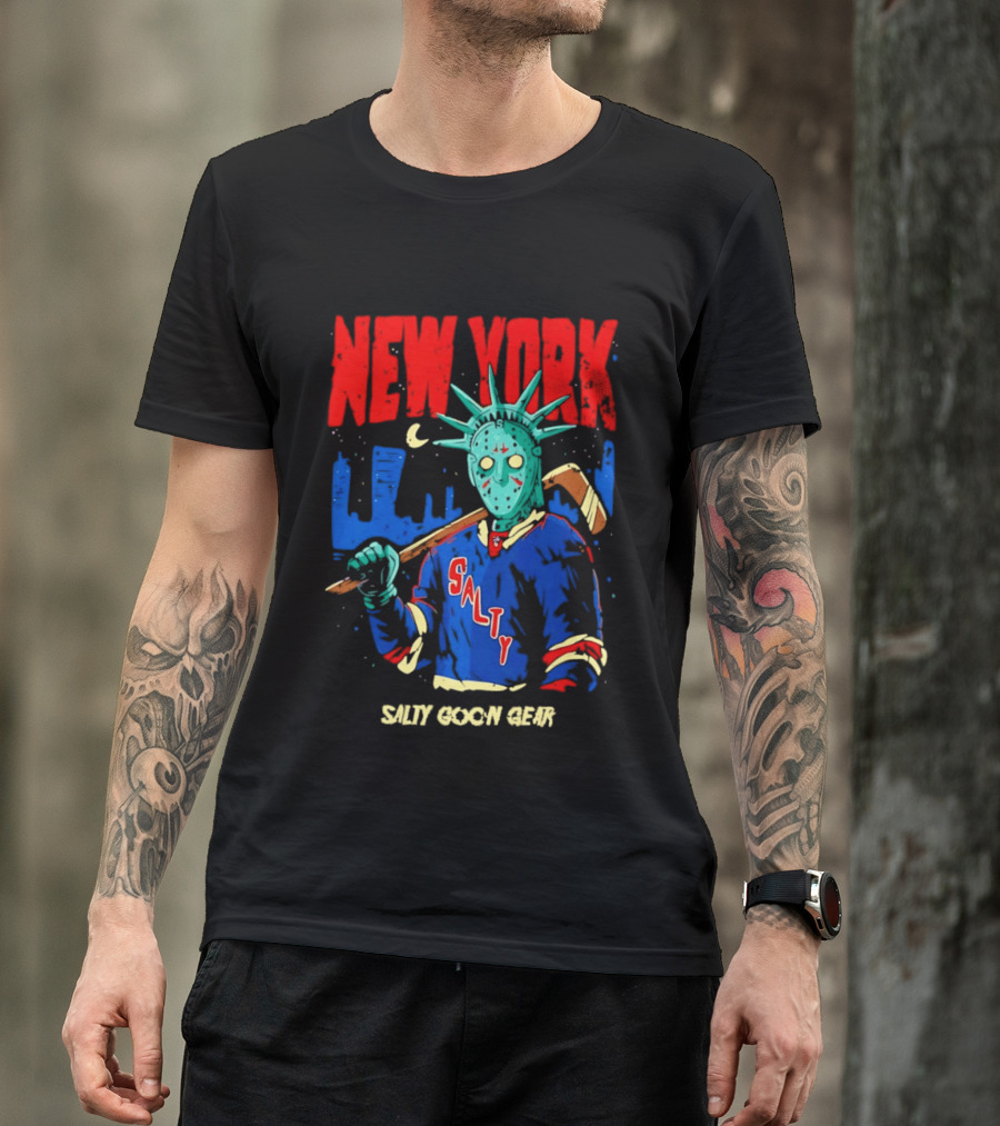 New York Salty Goon Liberty Mask Hockey Player Salty Goon Gear T-Shirt