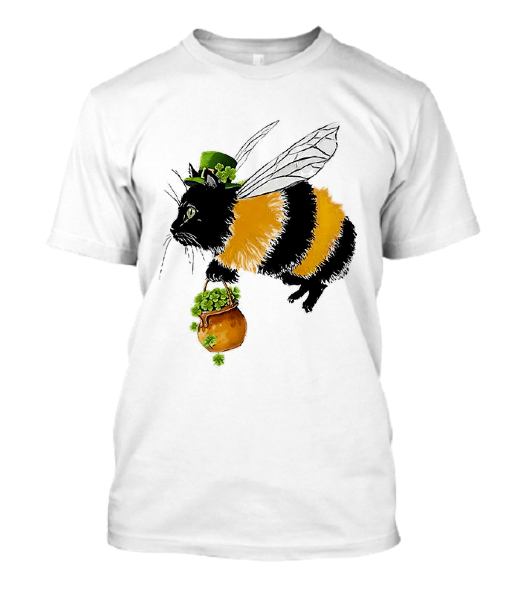 Catbee Lucky Buzz Cat With Clover And Leprechaun Hat T-Shirt