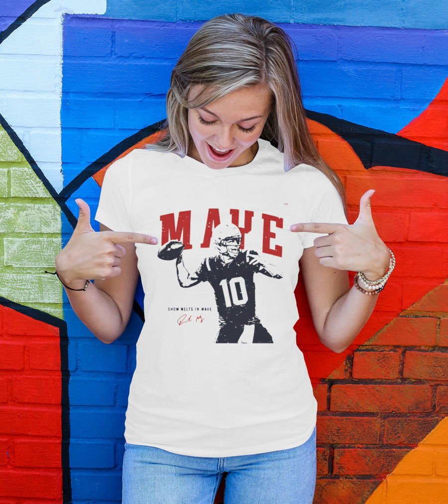 Drake Maye 10 New England Patriots Snow Melts In Wave T-Shirt