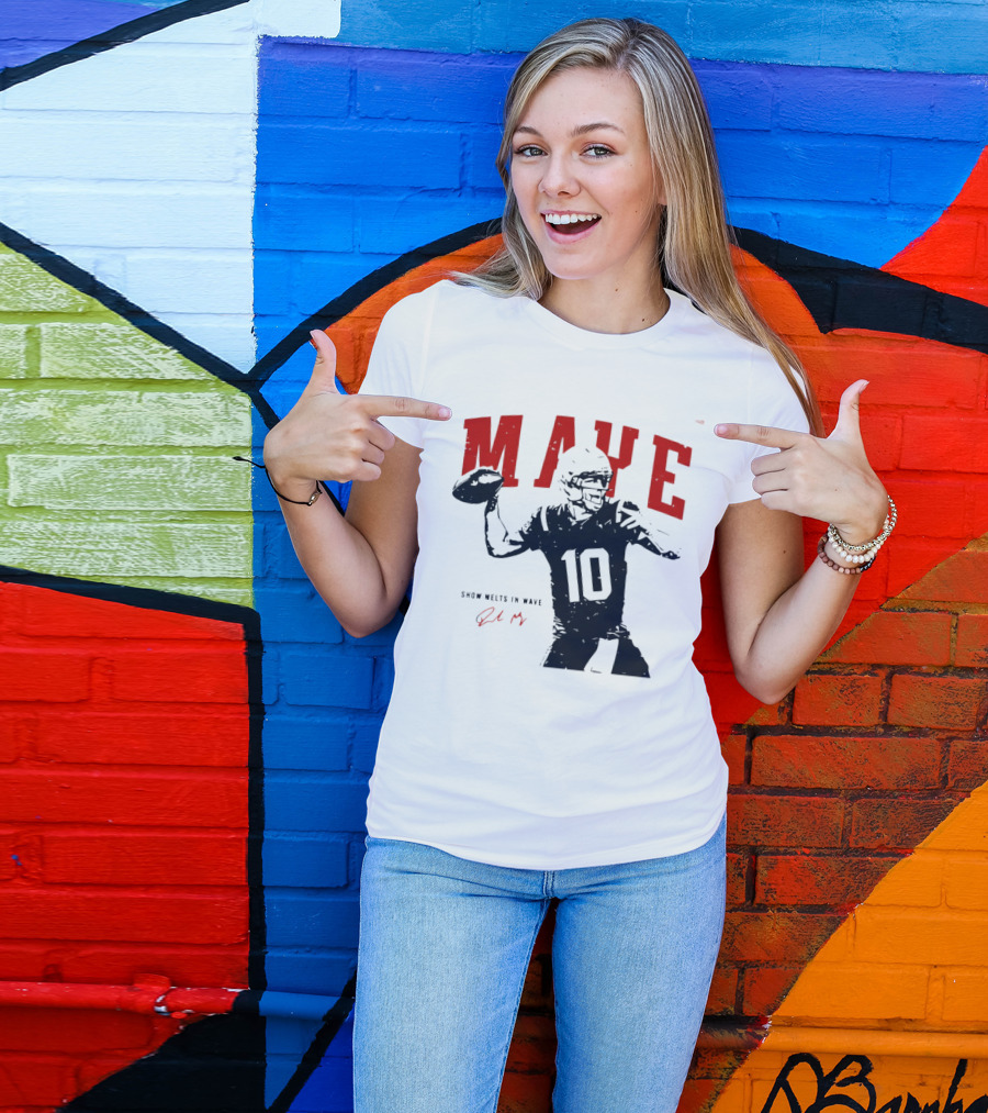 Drake Maye 10 New England Patriots Snow Melts In Wave T-Shirt